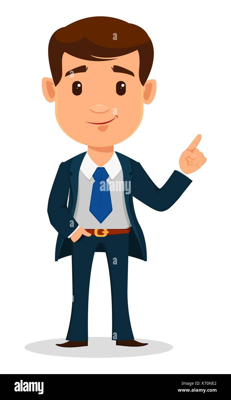 Business man cartoon character in smart clothes, office style. Young  handsome businessman in suit showing something. Vector illustration Stock  Vector Image & Art - Alamy