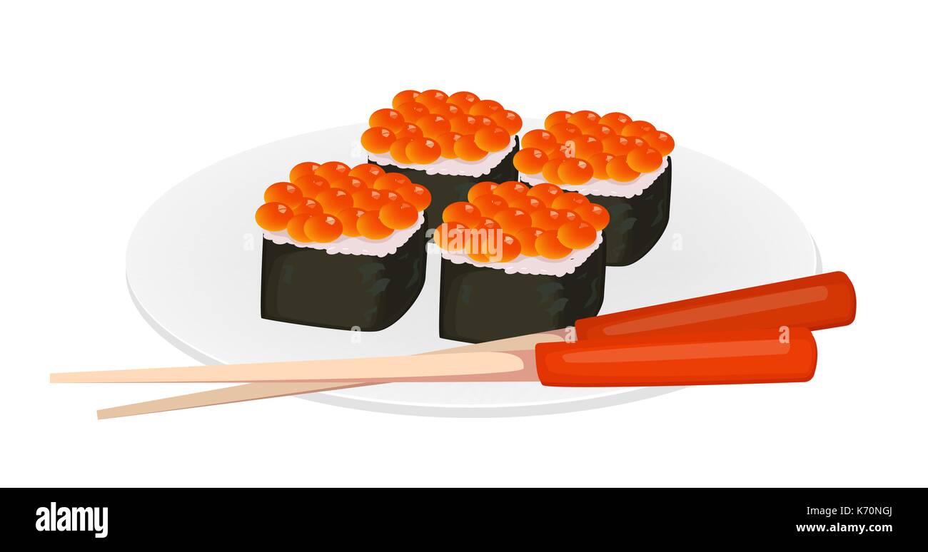 Sushi rolls and chopsticks. Asian food. Vector illustration isolated on ...