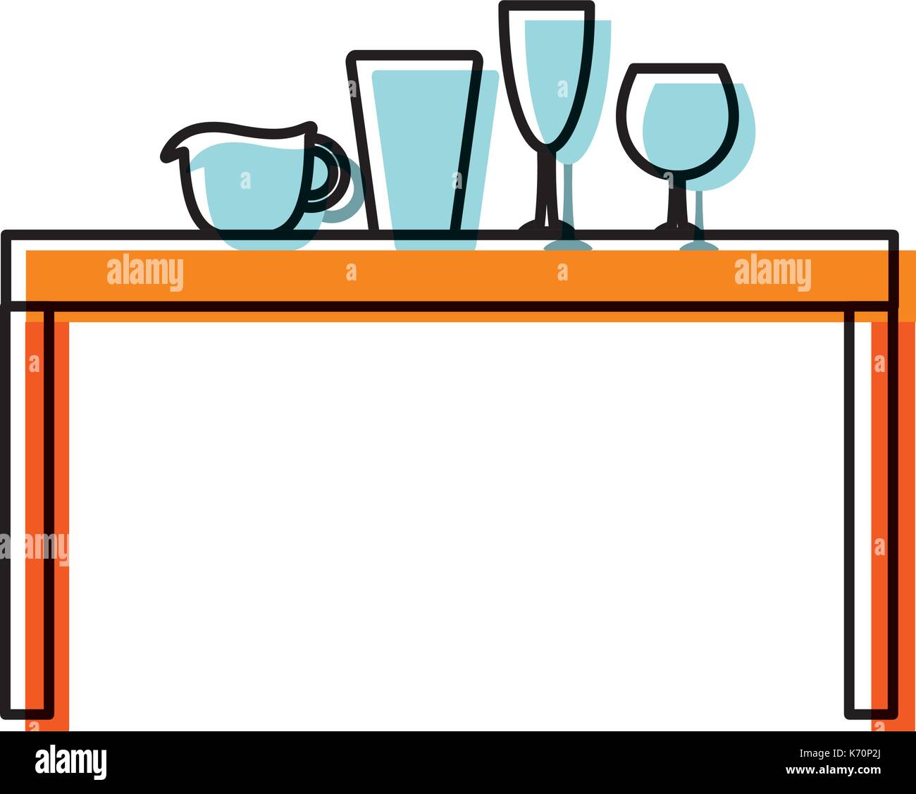 colorful kitchen table and glassware over white background vector illustration Stock Vector