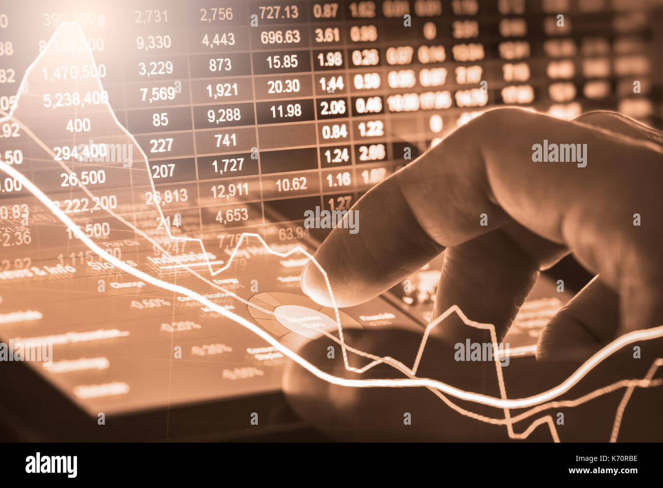 Index graph of stock market financial indicator analysis on LED. Abstract stock market data trade concept. Stock market financial data trade graph bac Stock Photo