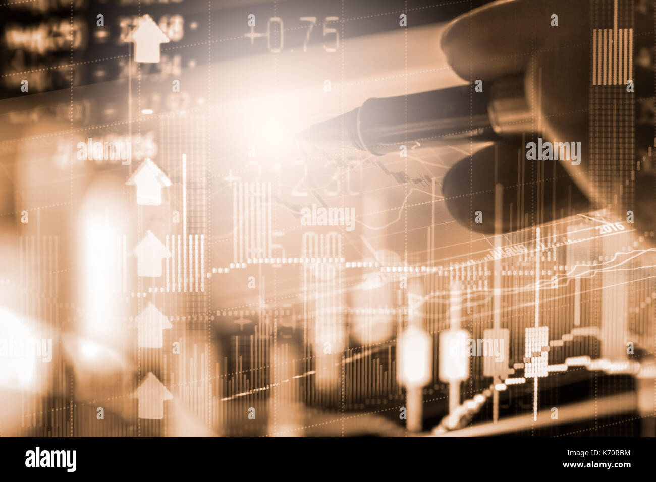 Index graph of stock market financial indicator analysis on LED. Abstract stock market data trade concept. Stock market financial data trade graph bac Stock Photo