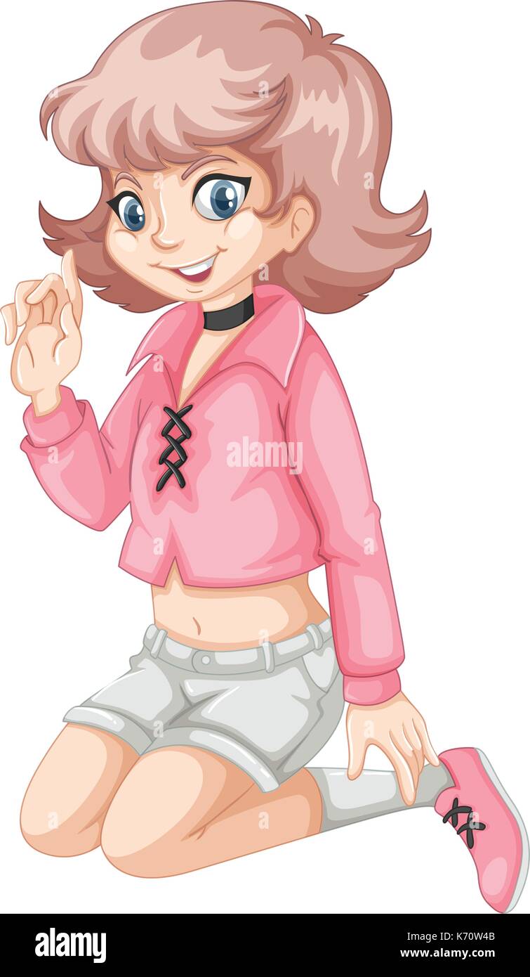 Cute girl in pink shirt illustration Stock Vector Image & Art - Alamy