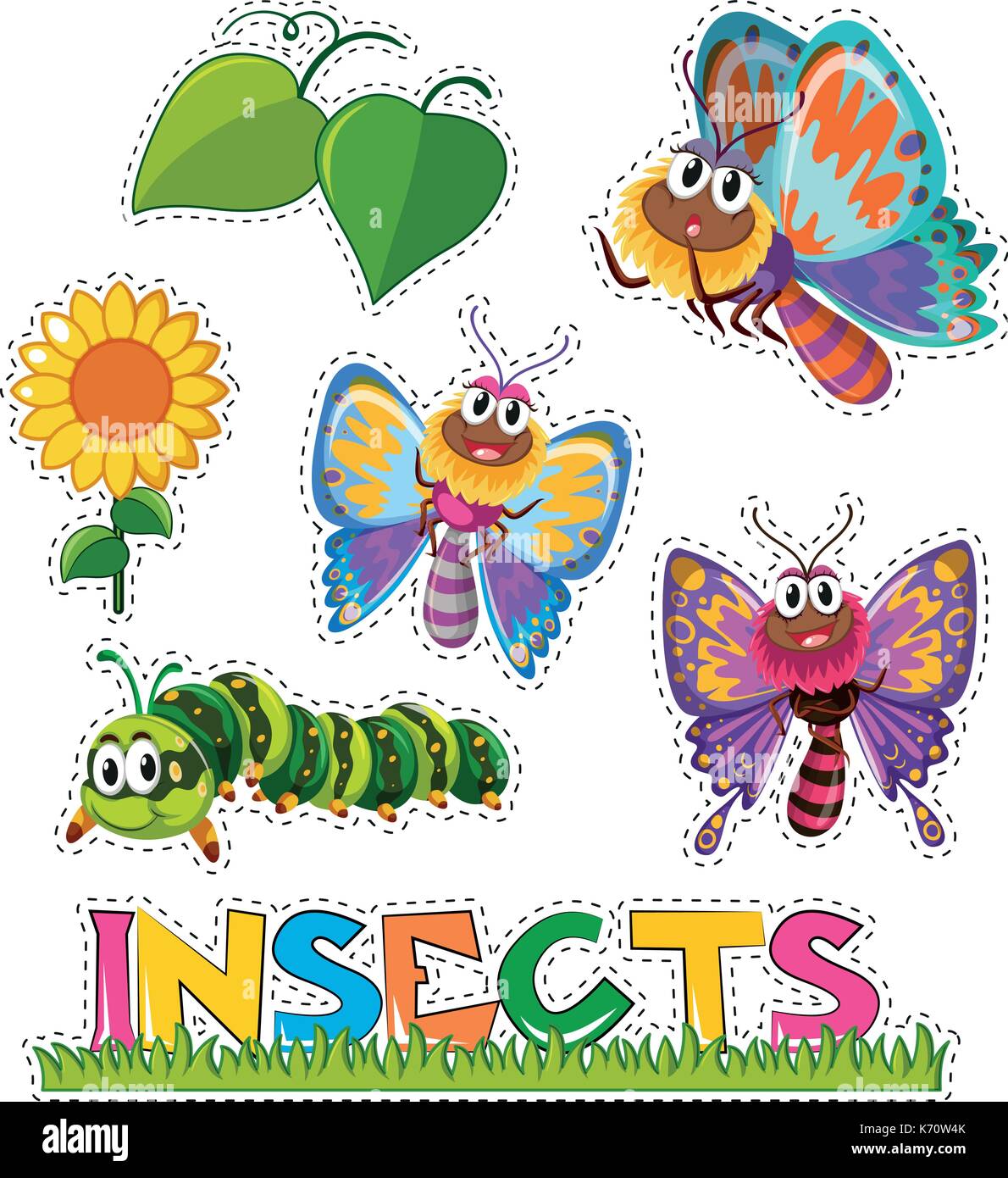 Sticker set with butterflies in garden illustration Stock Vector Image