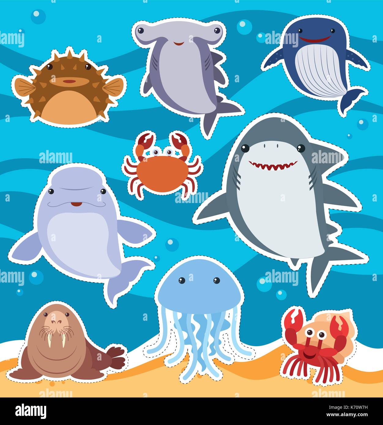 Sticker design with cute sea animals illustration Stock Vector Image ...