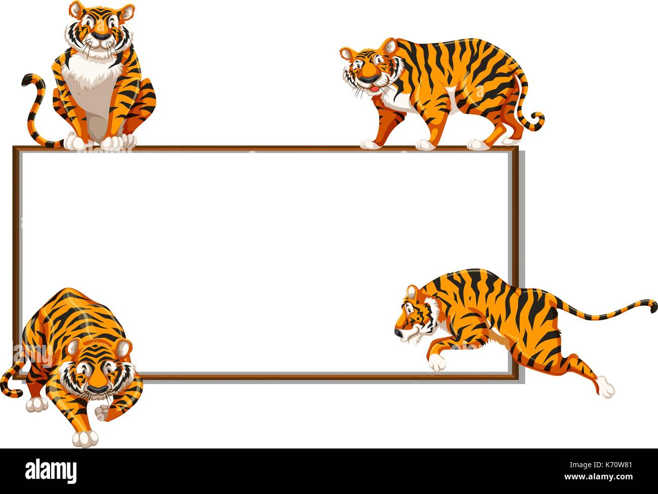 Border template with four wild tigers illustration Stock Vector Image ...