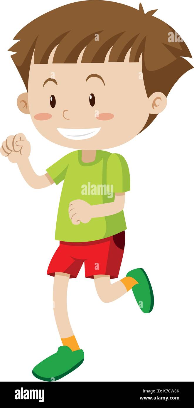 Happy boy in green shirt and red shorts illustration Stock Vector Image ...