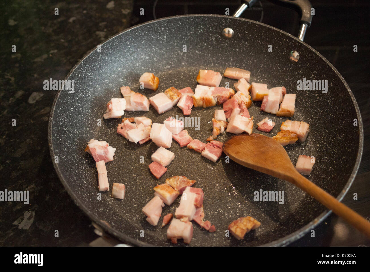 Crispy bacon on the frying pan Stock Photo Alamy