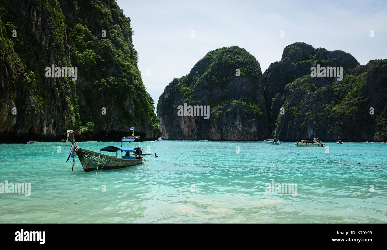 Krabi, Thailand - Jun 20, 2016. Seascape of Koh Phi Phi, Thailand. Ko Phi-Phi was devastated by the Indian Ocean tsunami of December 2004. Stock Photo