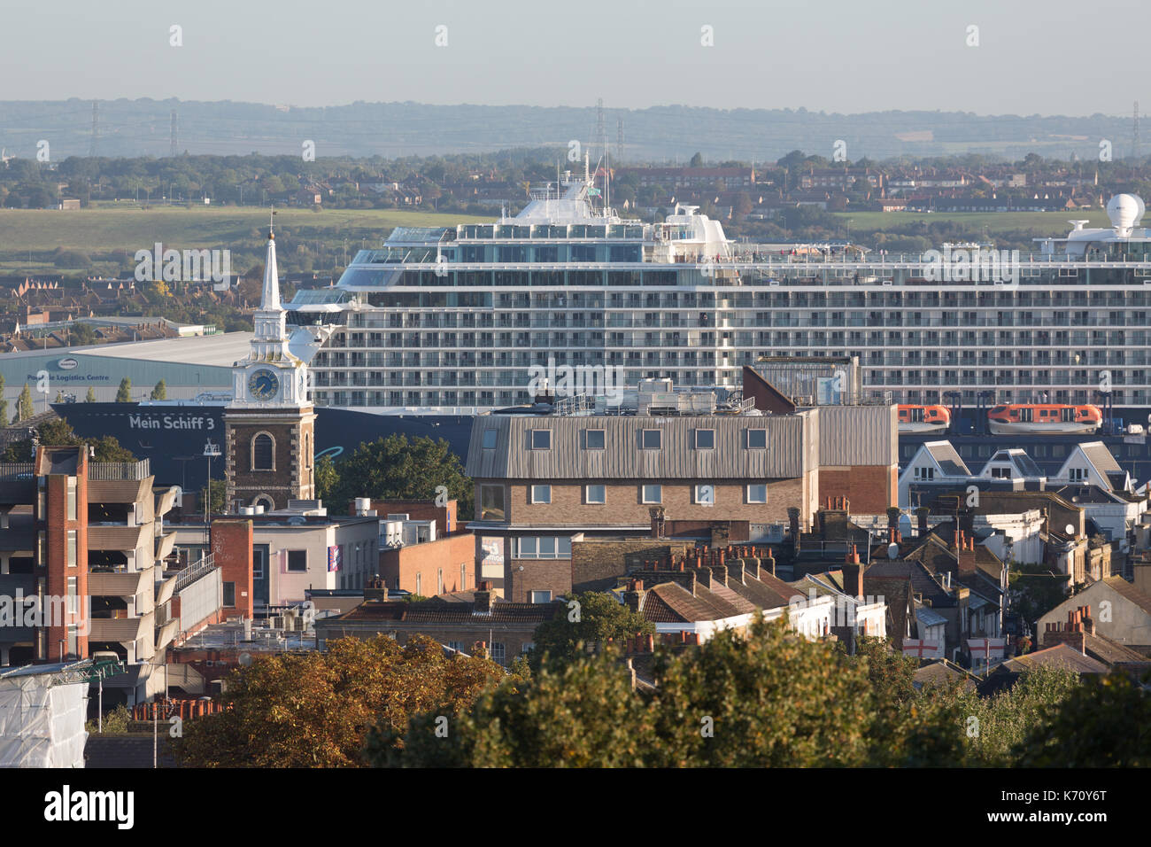 Cruise ship Mein Schiff 3 pictured passing Gravesend on her way to the cruise terminal at Tilbury. Stock Photo