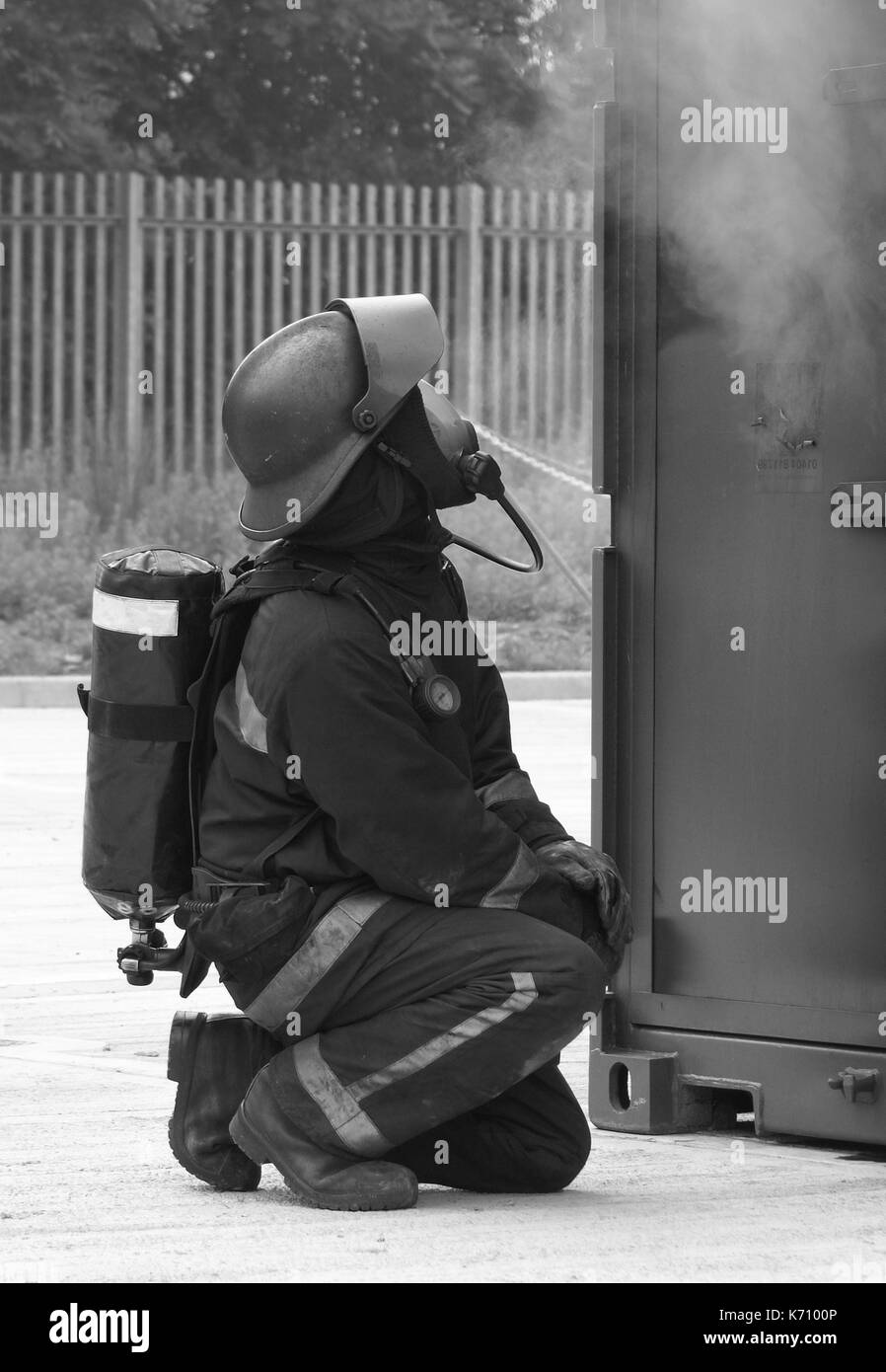 fire fighter at incident Stock Photo
