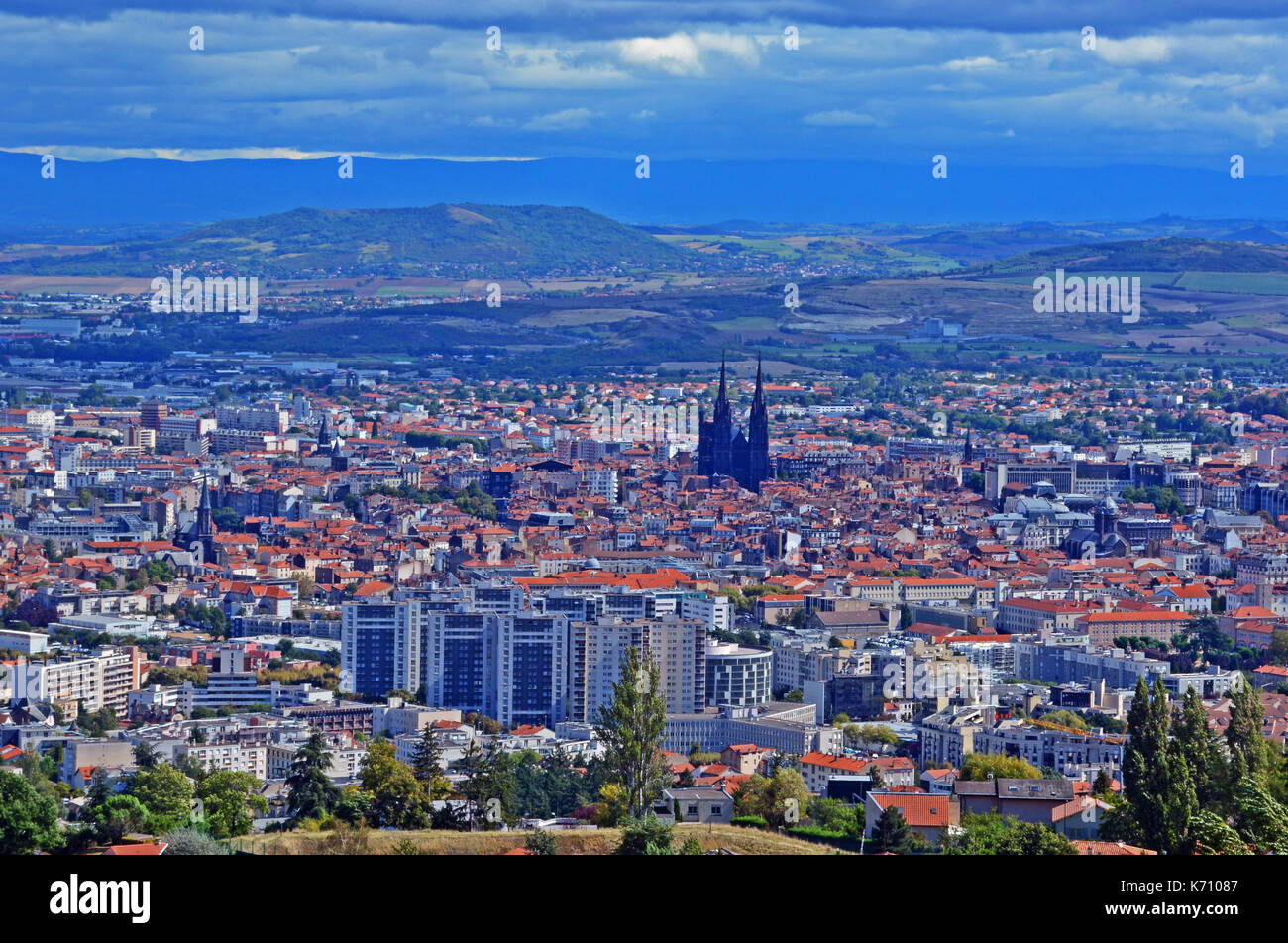 aerial view on the city of Clermont-Ferrand, Auvergne, Massif-Central, France Stock Photo