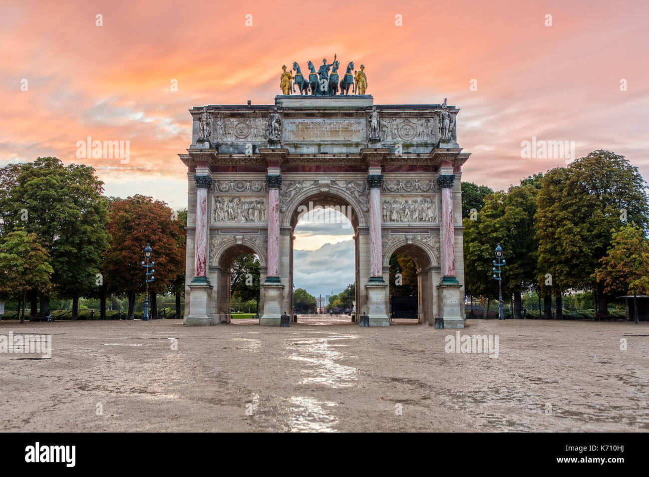 Arc de Triomphe du Carrousel at Sunset Stock Photo