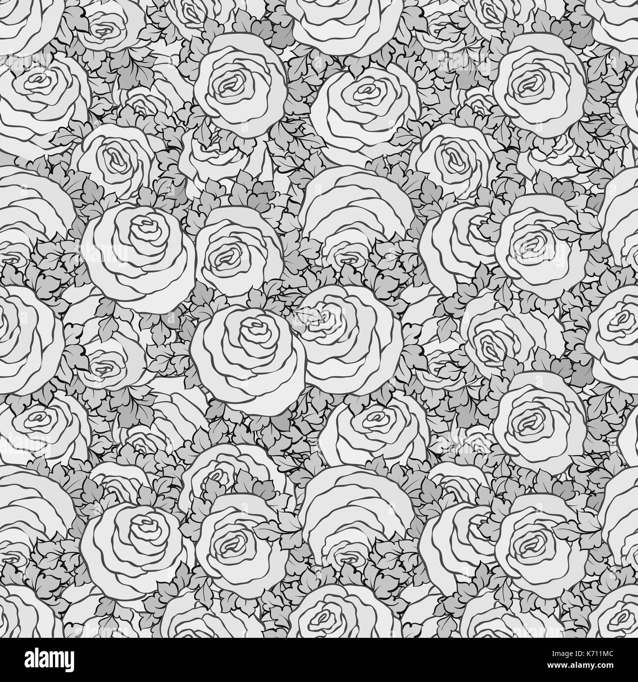 Floral decorative black and white background with cute roses ...