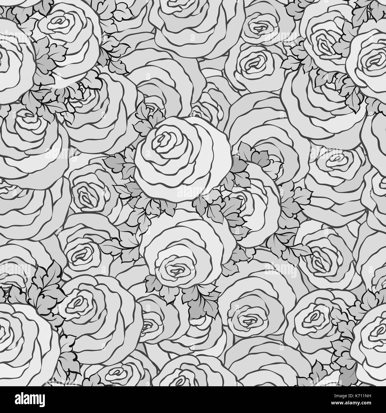 Floral decorative black and white background with cute roses ...
