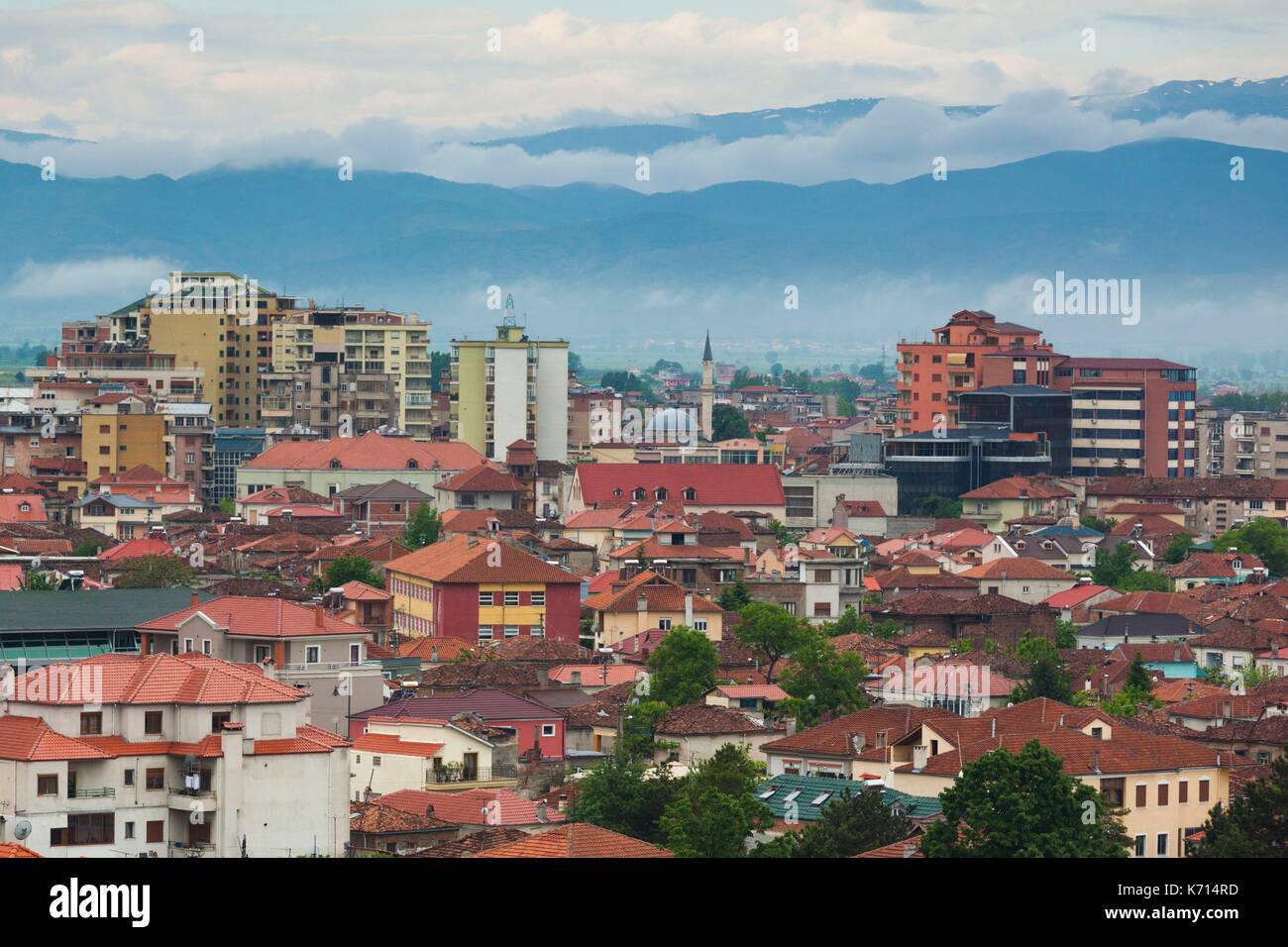 Albania, Korca, elevated city view with mountains, dawn Stock Photo - Alamy