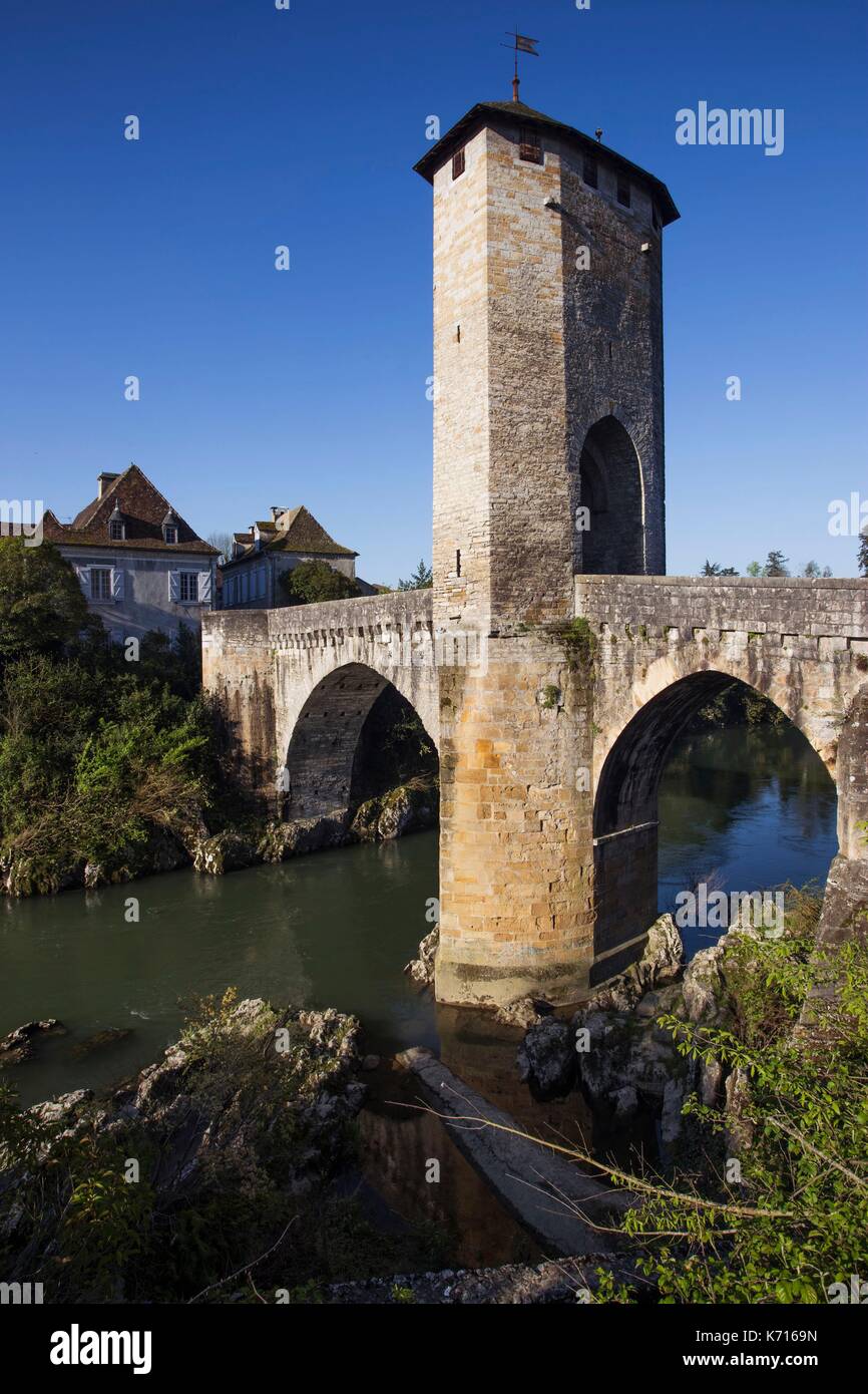 France, Pyrenees Atlantiques, Orthez, the Pont Vieux, Fortified bridge ...