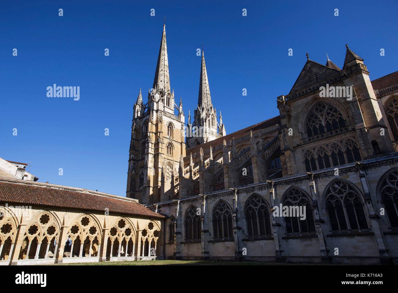 France, Pyrenees Atlantiques, Bayonne, Basque Country, cathedral of Saint Mary seen from the Cloister Stock Photo