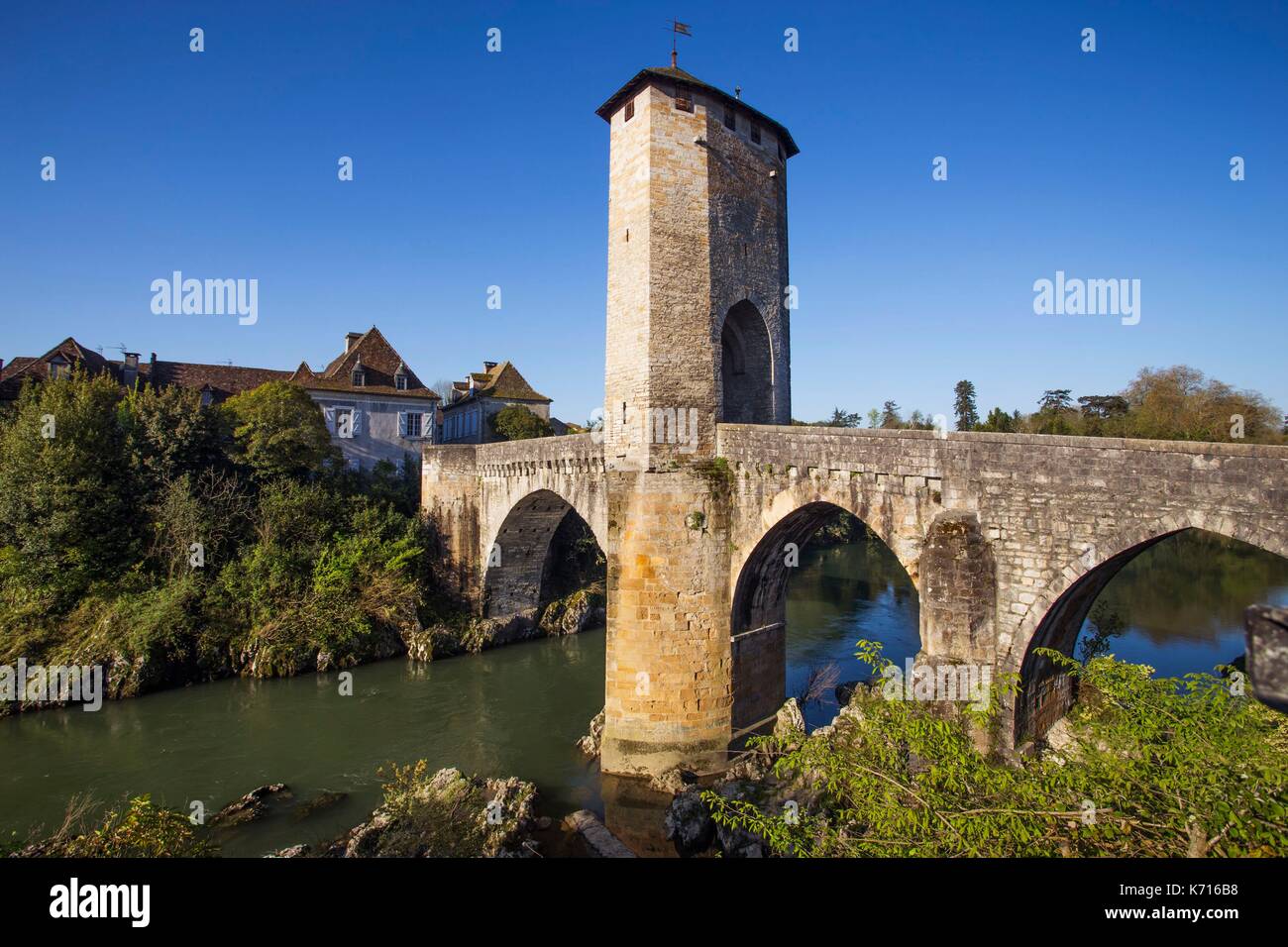 France, Pyrenees Atlantiques, Orthez, the Pont Vieux, Fortified bridge ...