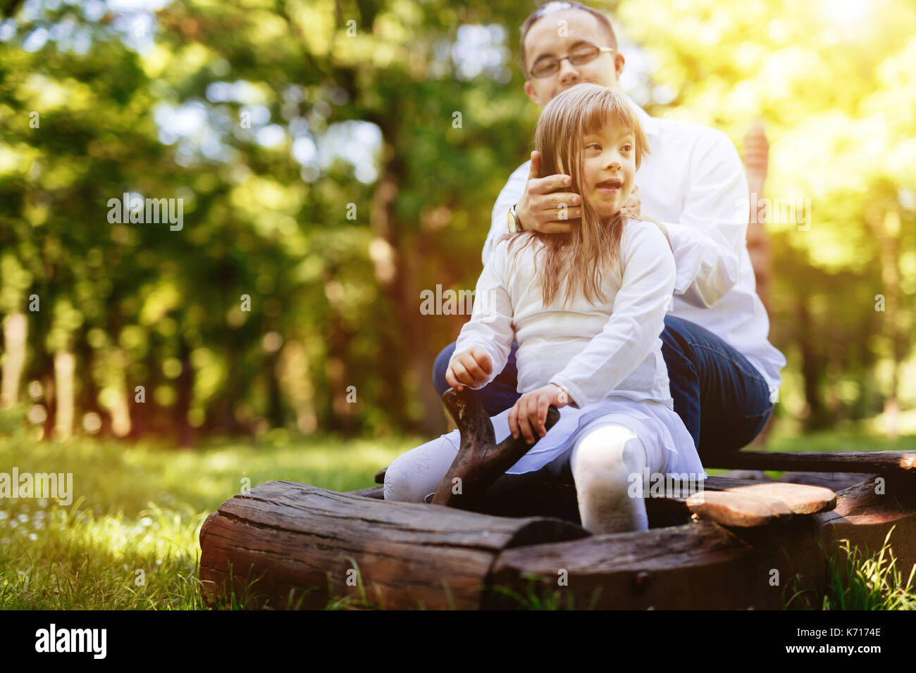 People with down syndrom caring for each other Stock Photo