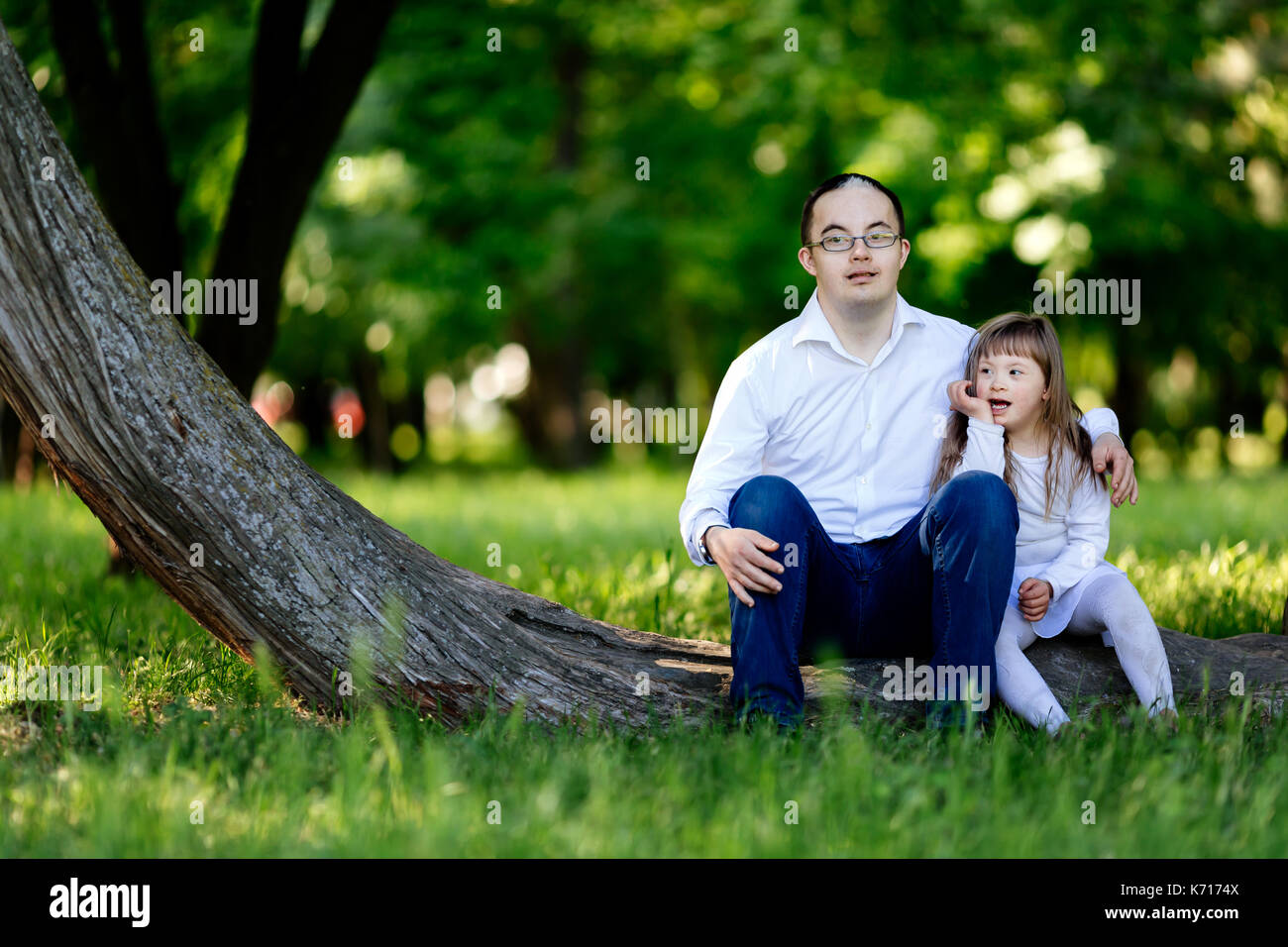 People with down syndrome cute bonding Stock Photo