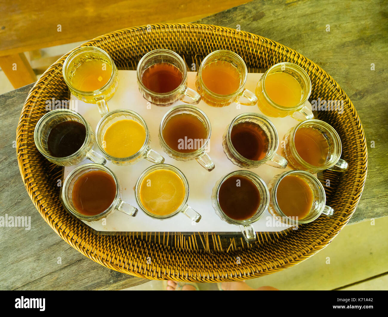 Kopi Luwak coffee and tea testing, in Bali Island in Indonesia, above