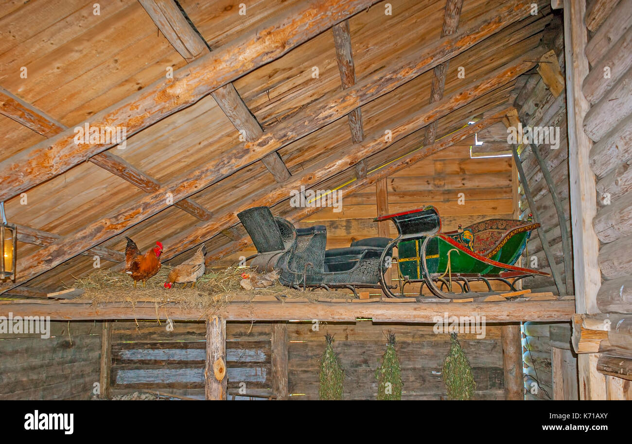 SUZDAL, RUSSIA JULY 1, 2013 The attic in the inner porch of old log