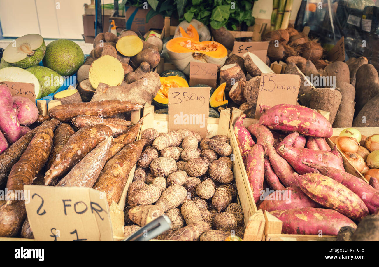 Fresh African Vegetables on Market Stall in London Stock Photo Alamy