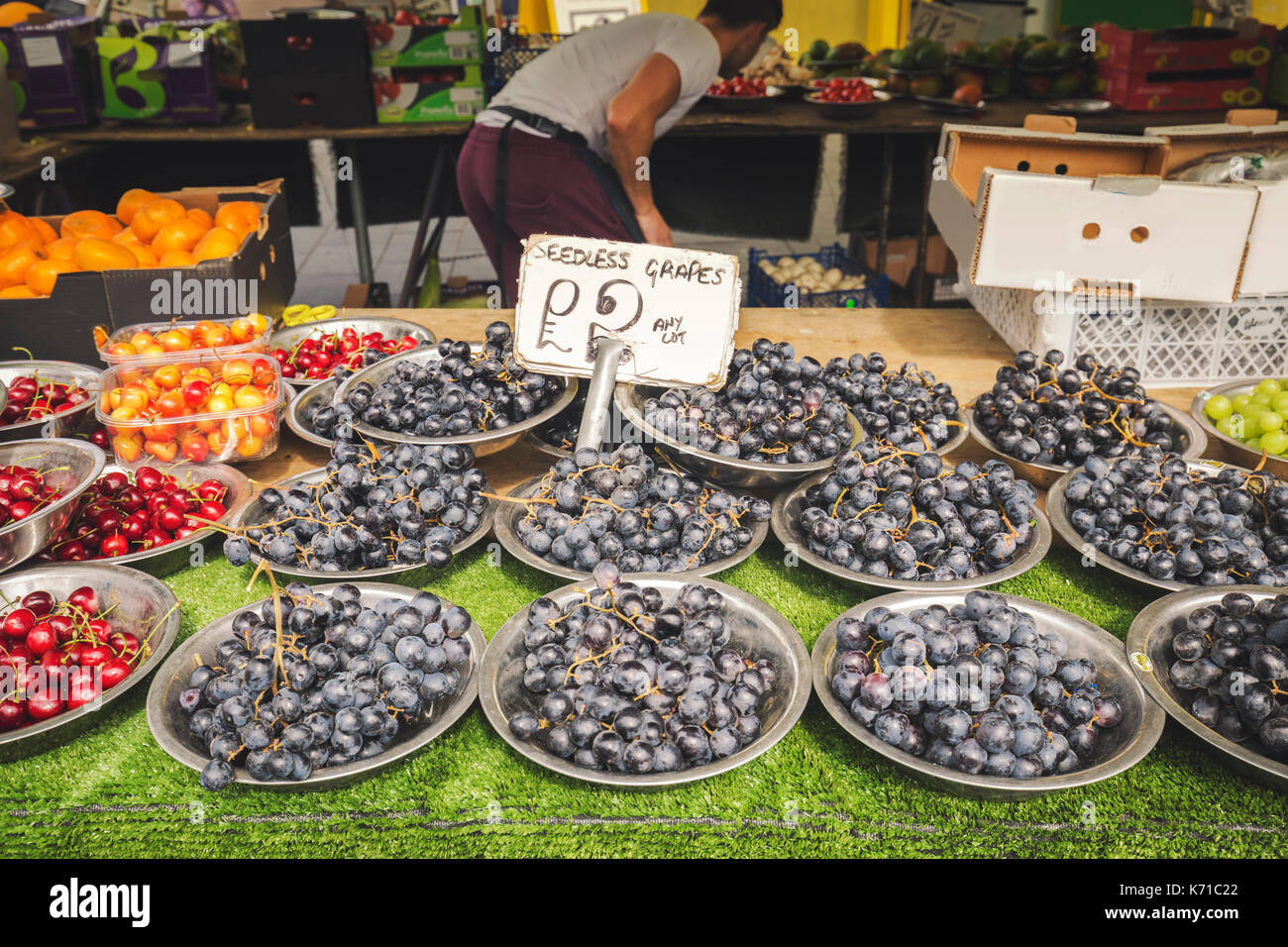 Fresh Red Grapes and Cherries for Sale at Outdoor Market Stock Photo Alamy