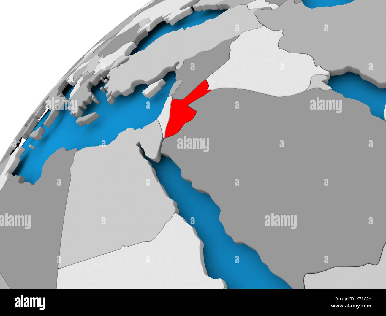 Jordan on simple political globe with visible country borders. 3D ...