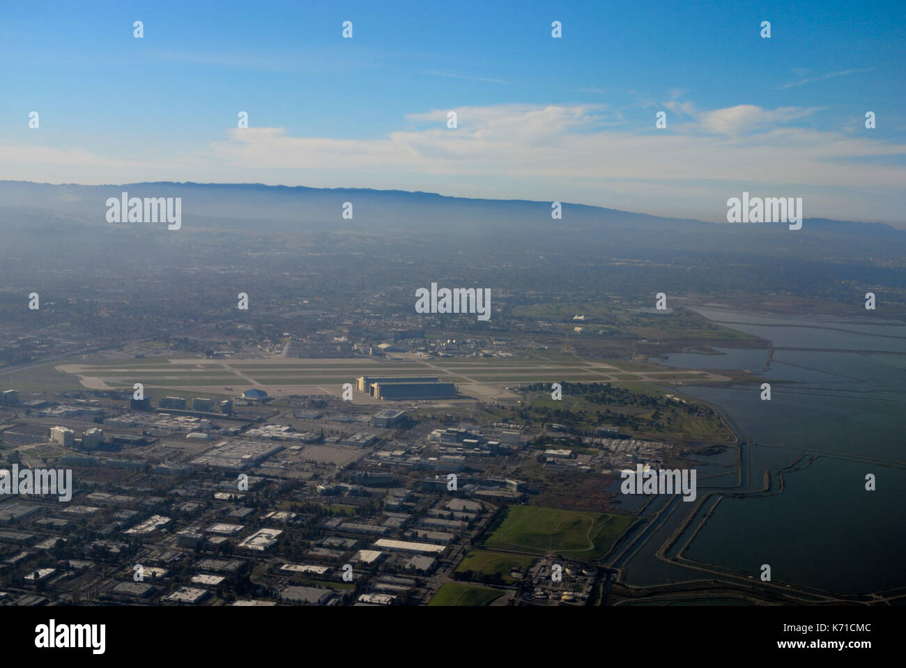 Moffett Field airport (aerial), Mountain View CA Stock Photo