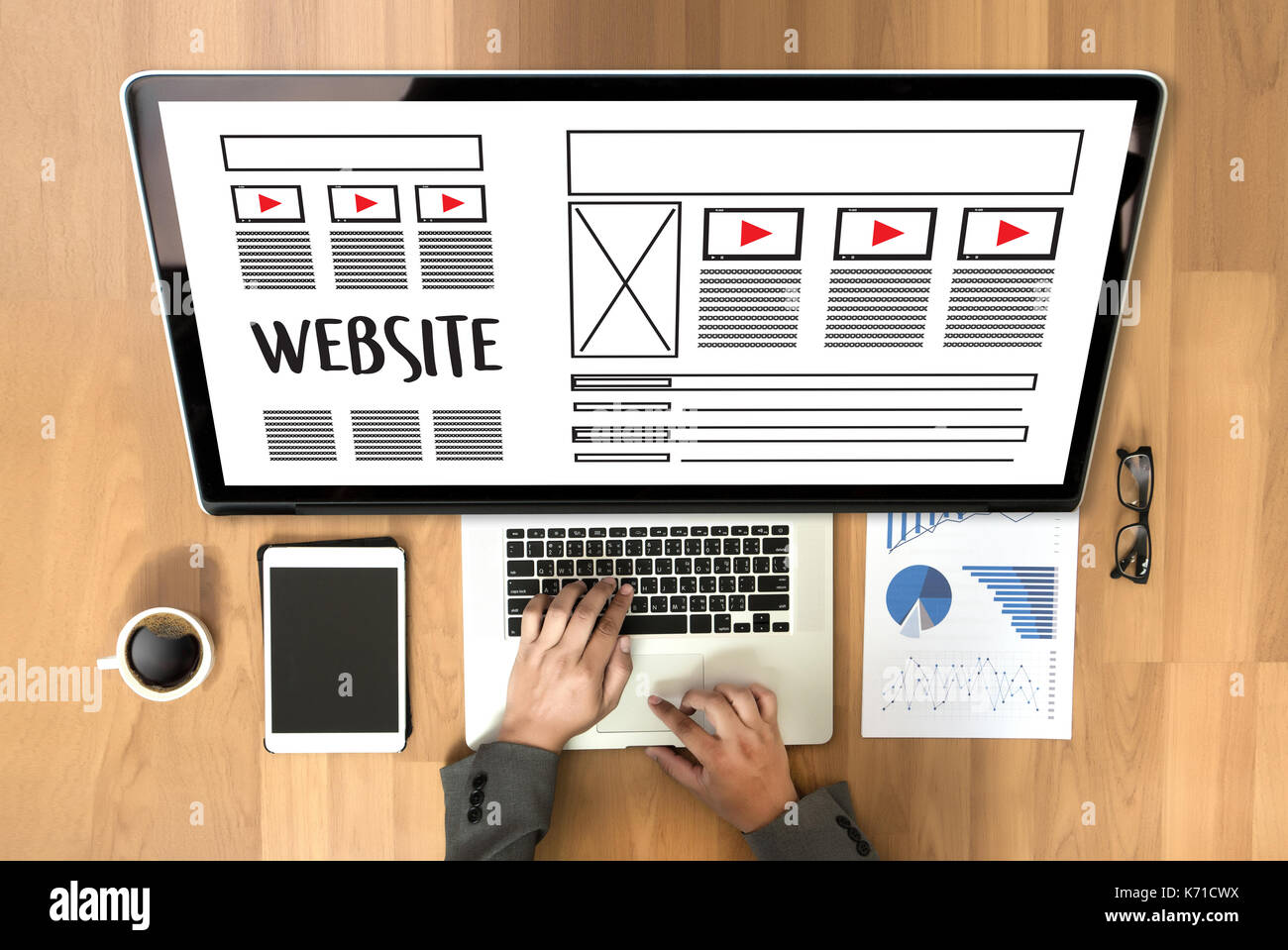 Website designer working layout sketch drawing Software Media WWW and Graphic Layout Website development project Stock Photo