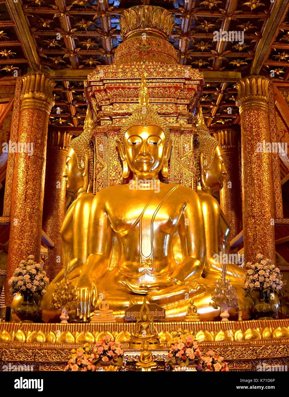 Nan, THAILAND- August 21, 2017 : Golden four Buddha image in main hall of Wat Phumin or Phu min Temple at Nan province,  NorthThailand Stock Photo