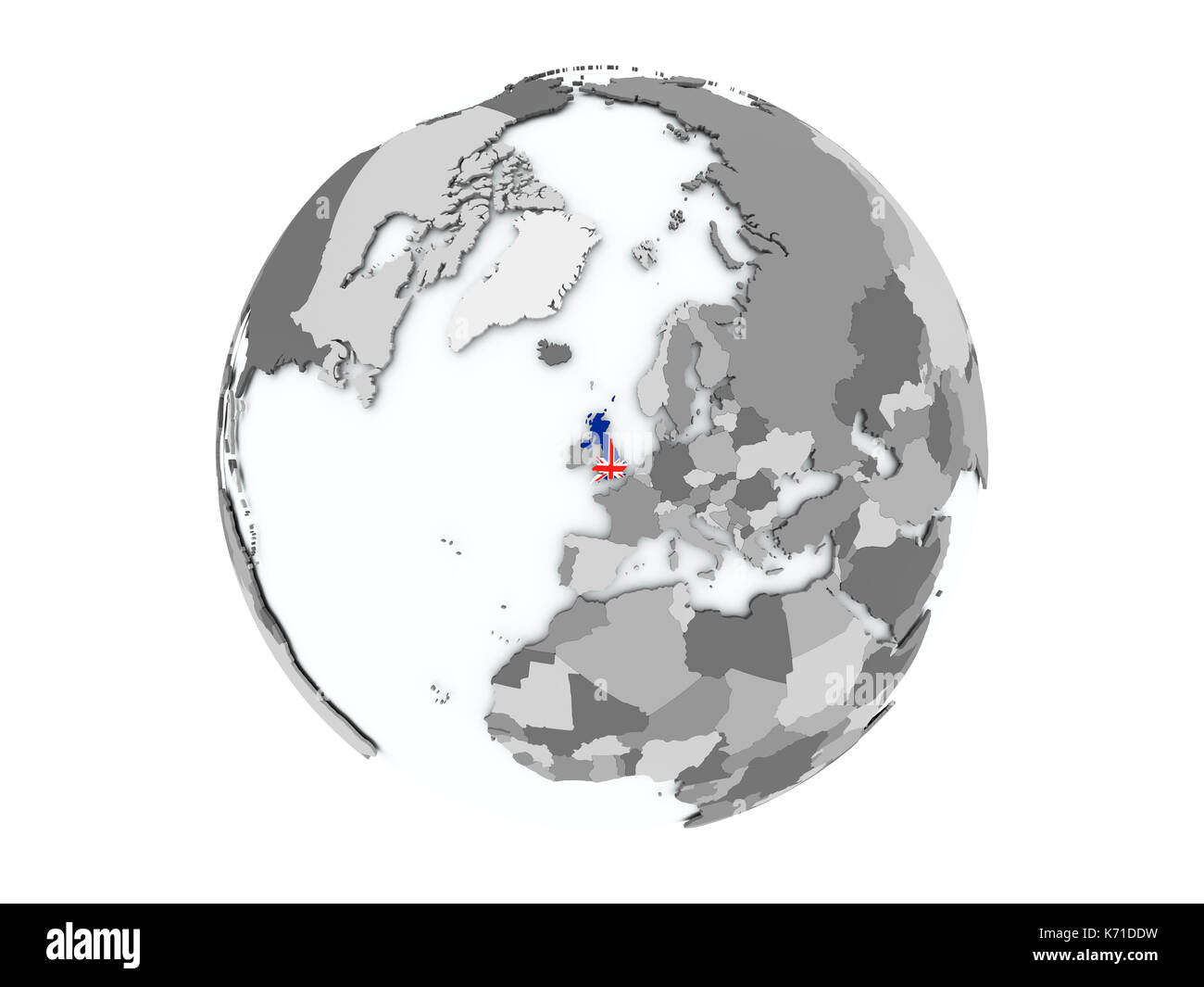 United Kingdom on political globe with embedded flags. 3D illustration ...