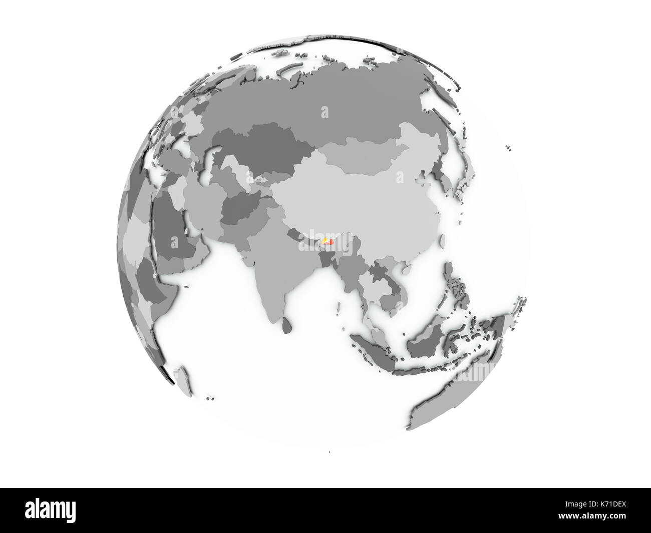 Bhutan - political globe - flags - 3D illustration: Mơ ước được khám phá đất nước Bhutan và chiêm ngưỡng lá cờ của họ? Hãy xem hình ảnh liên quan để tìm hiểu cách vẽ lại lá cờ Bhutan sống động trên hình quả địa chính trị 3D!