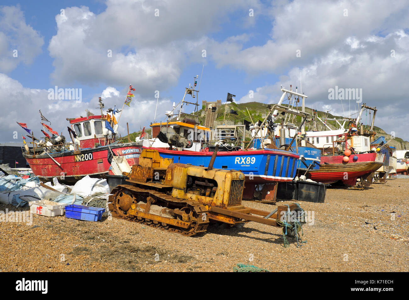 Fishing Boats on Hastings Stade Fishermens Beach, East Sussex, England