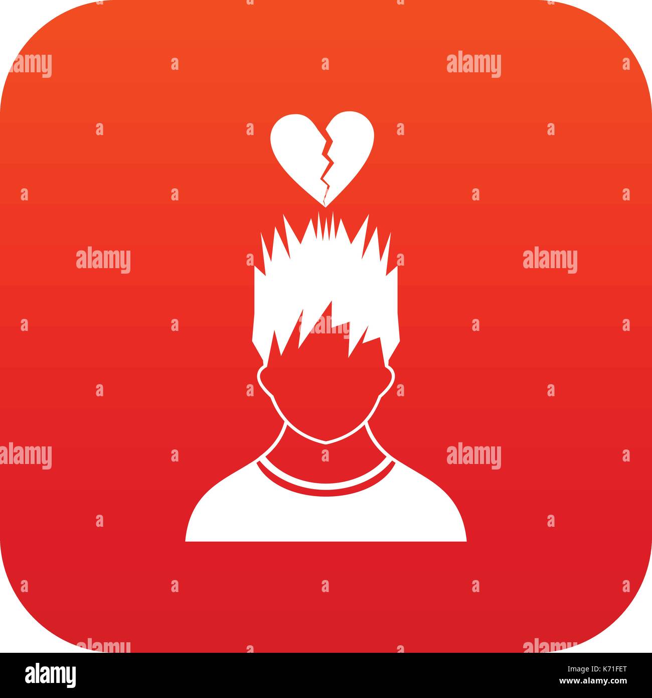 Man with broken red heart over head icon digital red Stock Vector Image ...