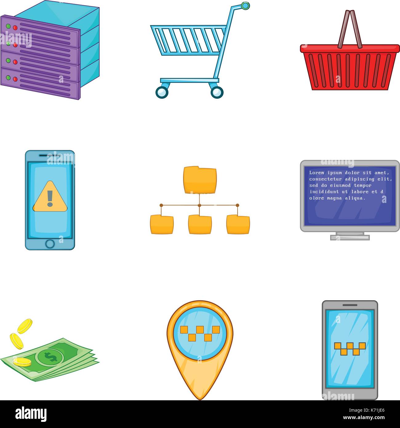 Server computing icon set, cartoon style Stock Vector