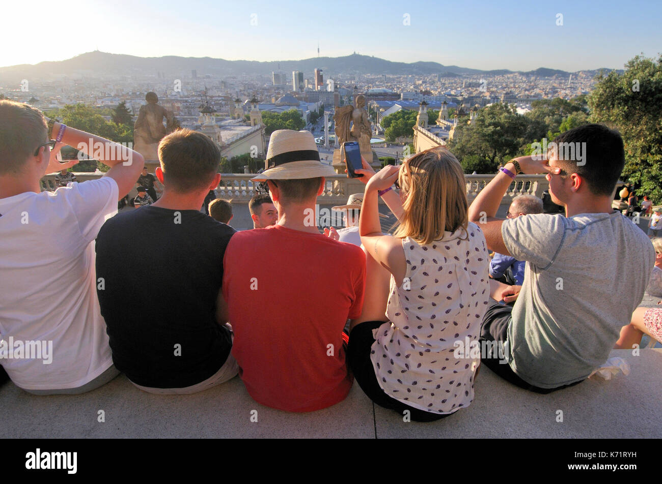 View of Barcelona from National Palace, Palau Nacional, Catalonia National Museum of Art, MNAC. Montjuic. Barcelona. Catalonia. Spain Stock Photo