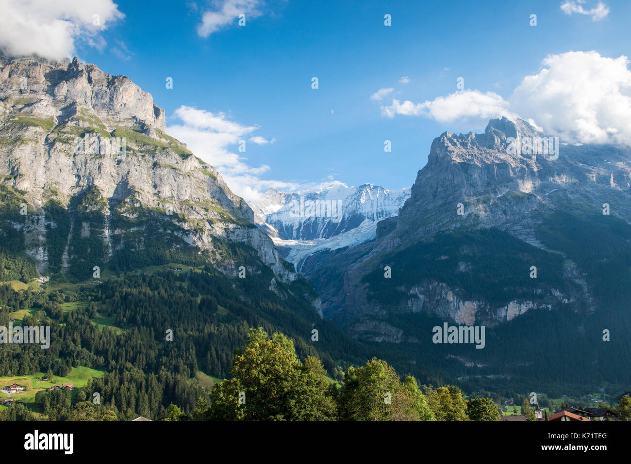 View into the valley of Untere Grindelwald Gletscher (glacier), GRindelwald, Switzerland Stock Photo