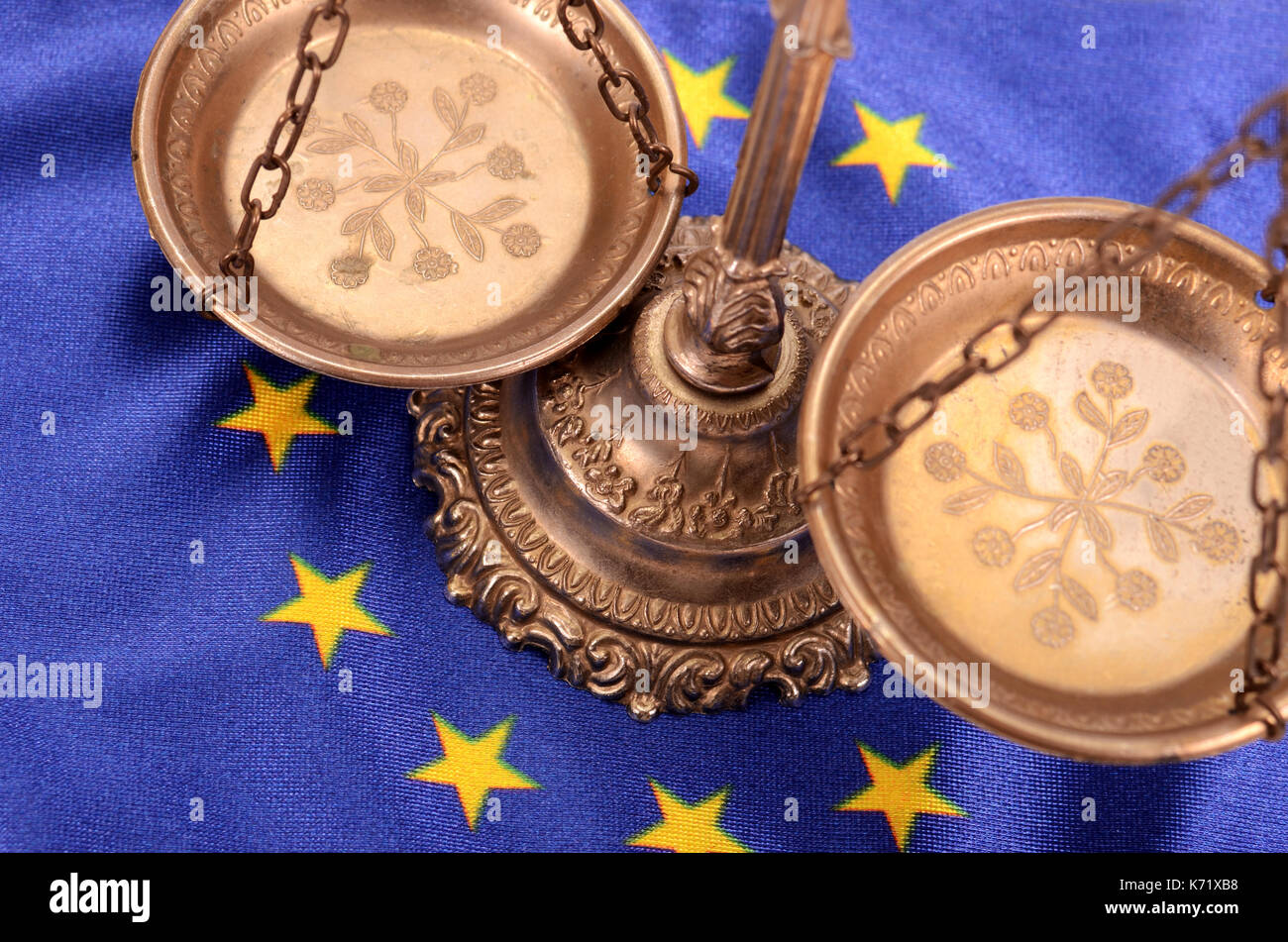 Scales of justice and Flag of European union , European union law concept Stock Photo