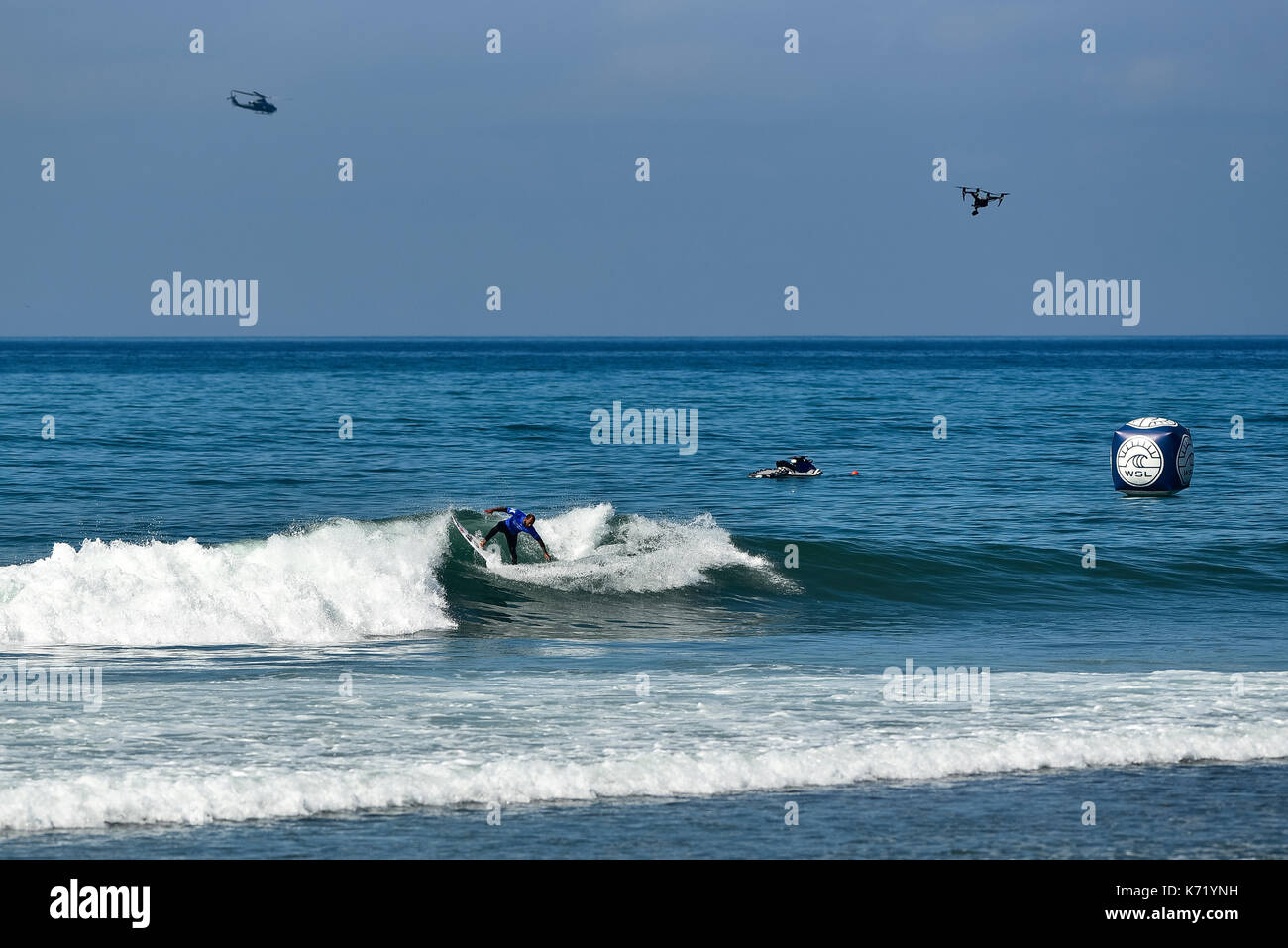 San Clemente, USA. 13 September, 2017.  Surfers compete head to head during the 2017 Hurley Pro surf contest at Lower Trestles, San Onofre State Park, CA. Surfer: Jadson Andre (BRA). Credit: Benjamin Ginsberg/Alamy Live News. Stock Photo