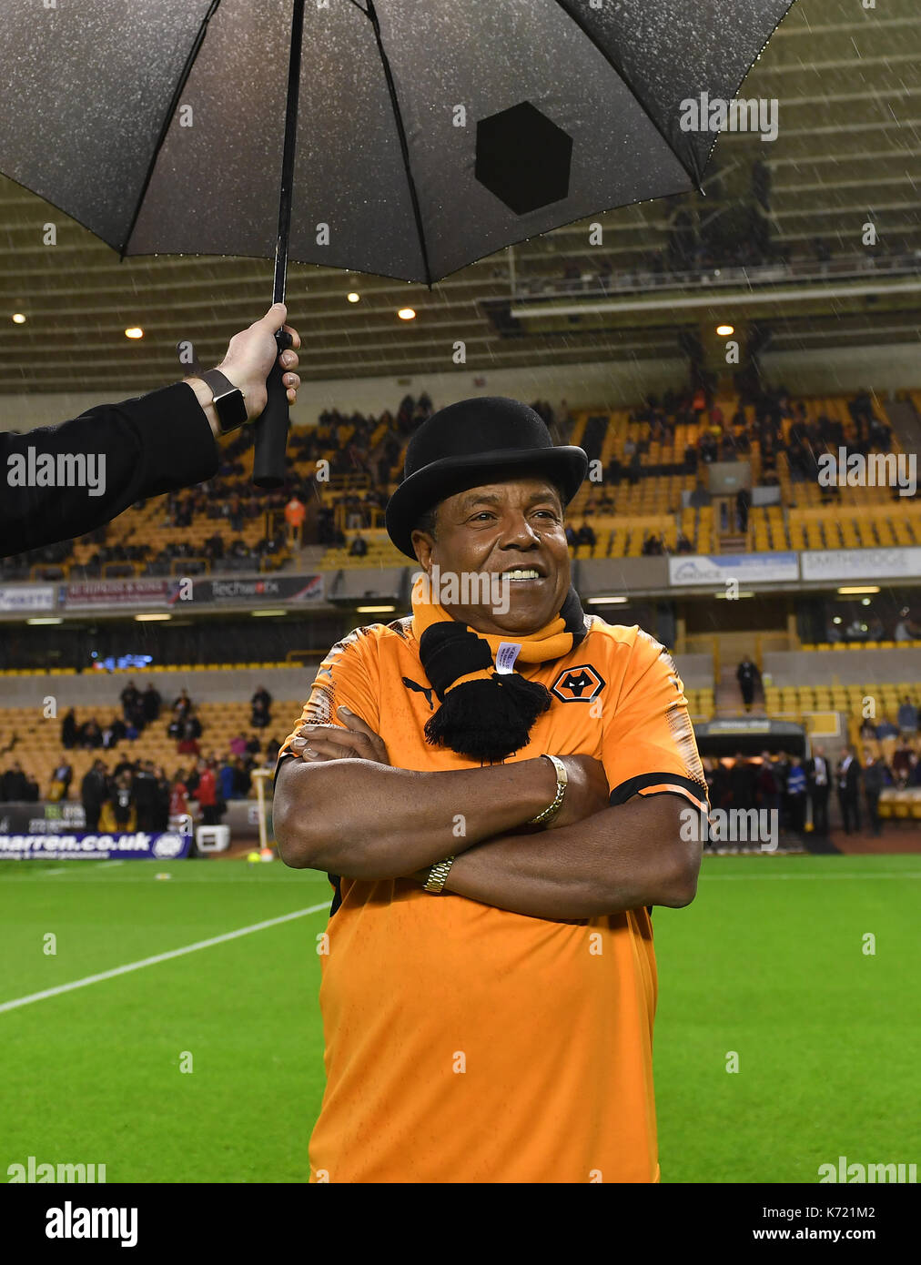 Wolverhamption, UK. 12th Sep, 2017. Tito Jackson of the Jackson Five at Wolverhampton Wanderers football stadium. Wolverhampton Wanderers are becoming the celebrity football club of choice following Tito Jackson's appearance at Molineux only days after Star Wars legend Mark Hamill pledged his allegiance to Wolves. Credit: David Bagnall/Alamy Live News Stock Photo