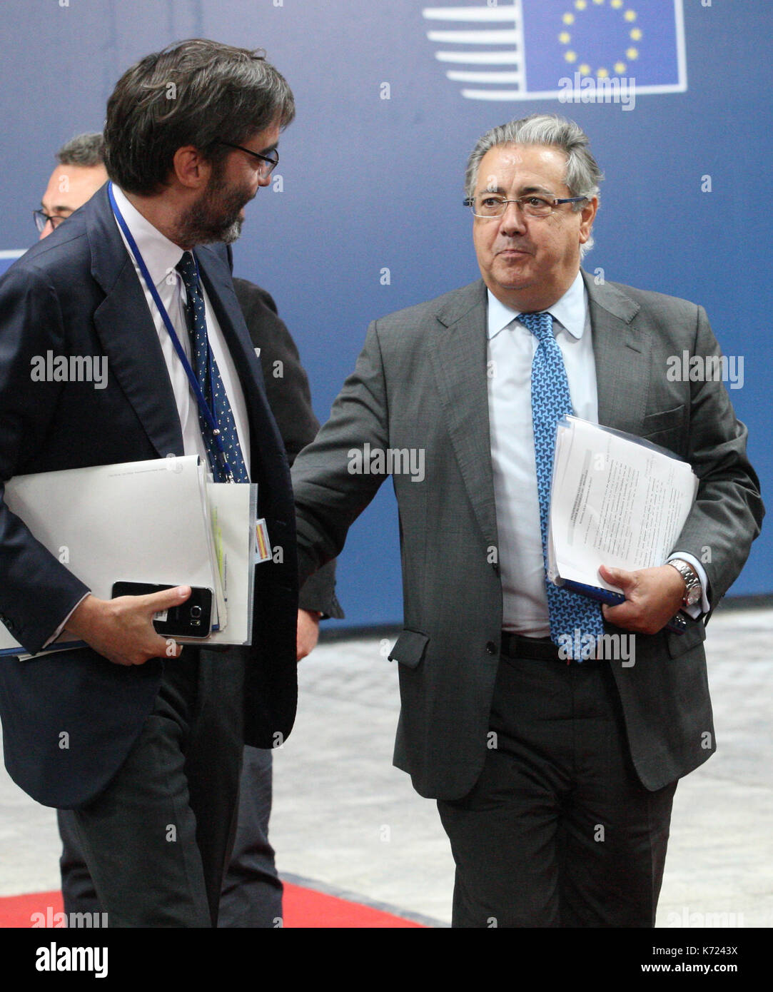 Brussels, Belgium. 14th Sep, 2017. Juan Ignacio Zoido to right Minister for the Interior of Spain Credit: Leo Cavallo/Alamy Live News Stock Photo