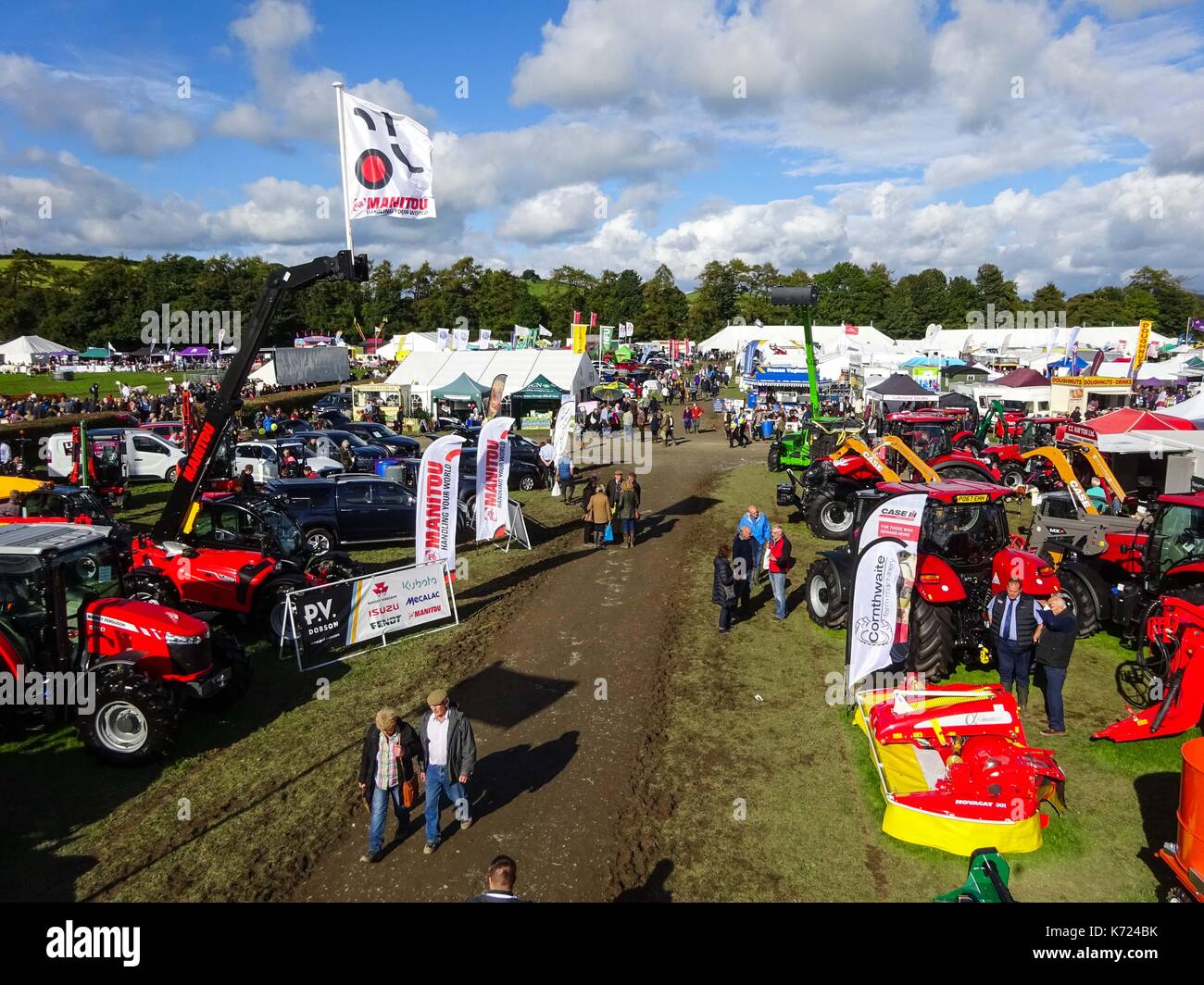 Cumbria, UK. 14th Sep, 2017. Aerial views of the Westmorland County Show in Cumbria. It is the 218th show that started in 1799. Glorious sunshine met the thousands of visitors to the annual event at the showground close to the M6. Various attractions included food halls, crafts, farm vehicles, animal shows and horse riding. Pic taken 14/09/2017. Credit: Michael Scott/Alamy Live News Stock Photo