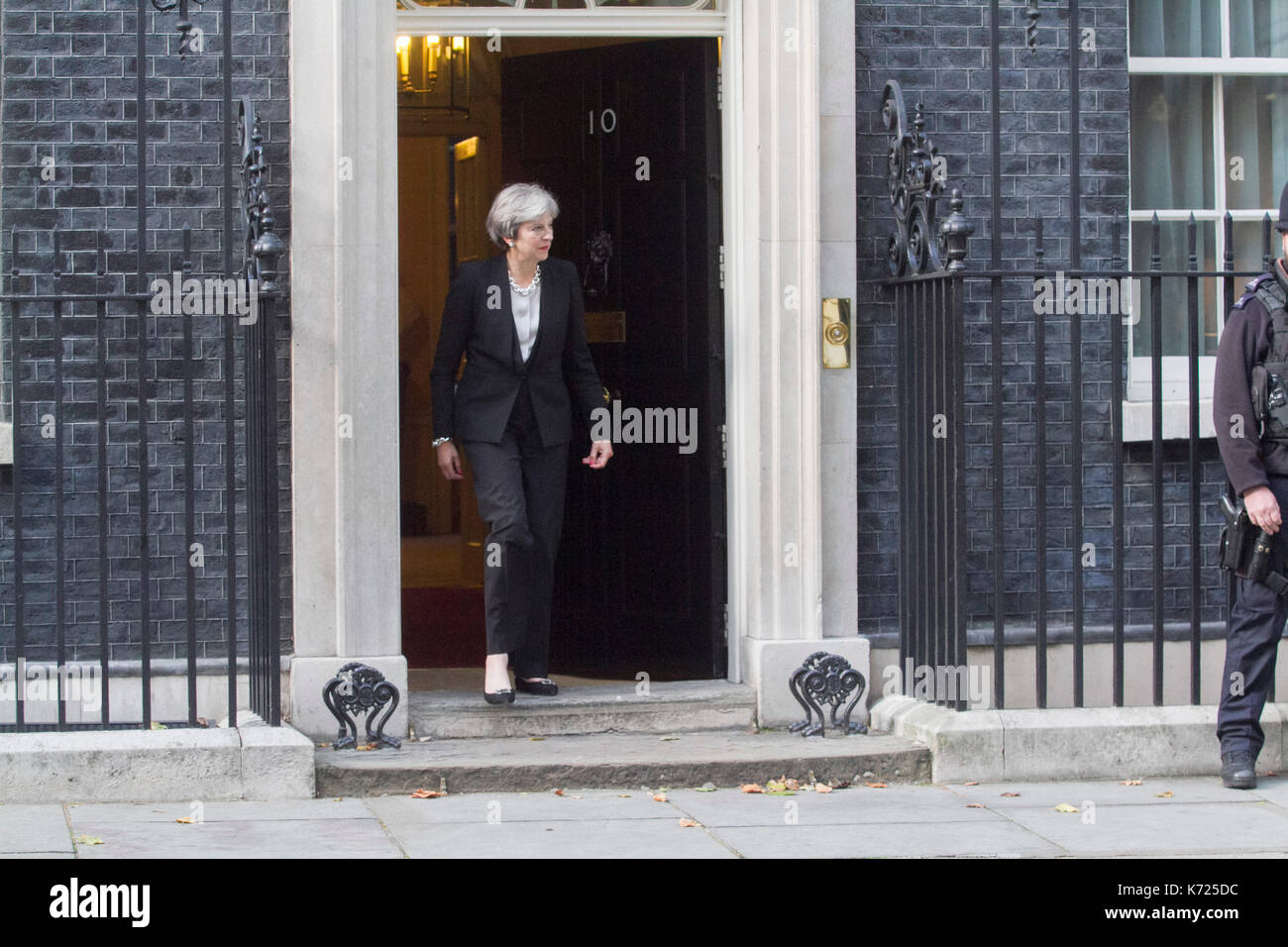 London, UK. 14th Sep, 2017. British Prime Minister Theresa May welcomes Najib Razak Prime Minister of Malaysia on the steps of No 10 Downing Street Credit: amer ghazzal/Alamy Live News Stock Photo