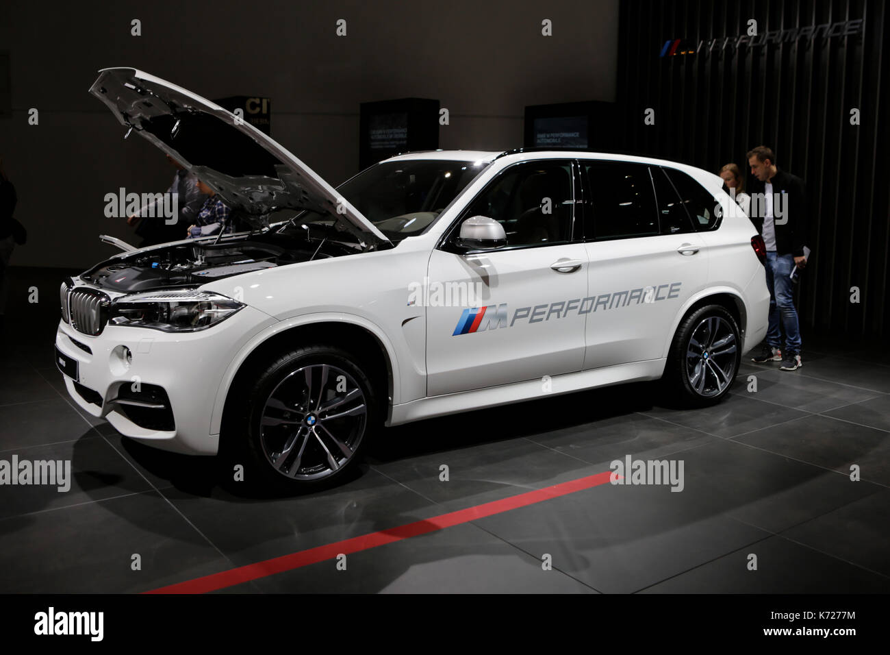 Frankfurt, Germany. 14th September 2017. The German car manufacturer BMW presented the BMW X5 M50d at the 67. IAA. The 67. Internationale Automobil-Ausstellung (IAA) opened in Frankfurt for trade visitors. It is with over 1000 exhibitors one of the largest Motor Shows in the world. The show will open for the general public on the 16th September. Stock Photo
