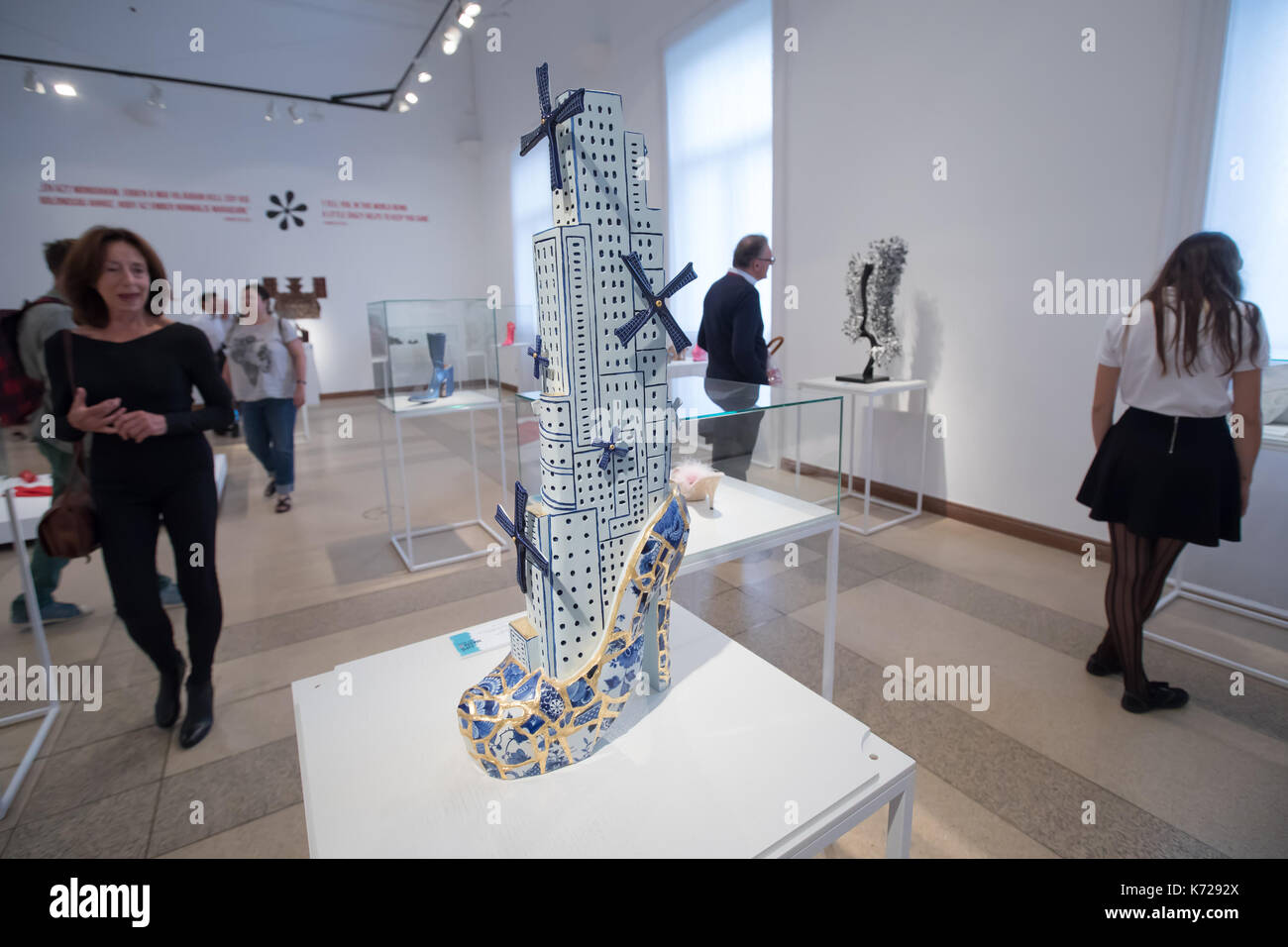 Budapest, Hungary. 14th Sep, 2017. Artwork 'Home' by Dutch designer Joyce de Gruiter is seen on display at the media preview of Shoe Magic experimental shoe design exhibition in Budapest, Hungary on Sept. 14, 2017. The exhibits belong to the Hague Virtual Shoe Museum. Credit: Attila Volgyi/Xinhua/Alamy Live News Stock Photo