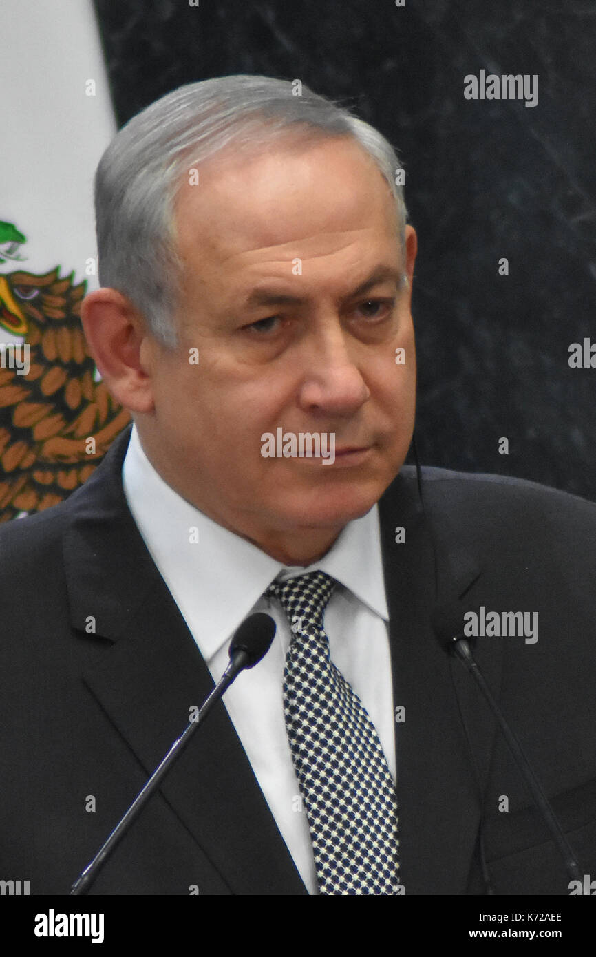 Mexico City, Mexico. 14th Sep, 2017. Israeli Prime Minister Benjamin Netanyahu seen during the meeting with the media at Los Pinos presidential residence. Credit: SOPA Images Limited/Alamy Live News Stock Photo