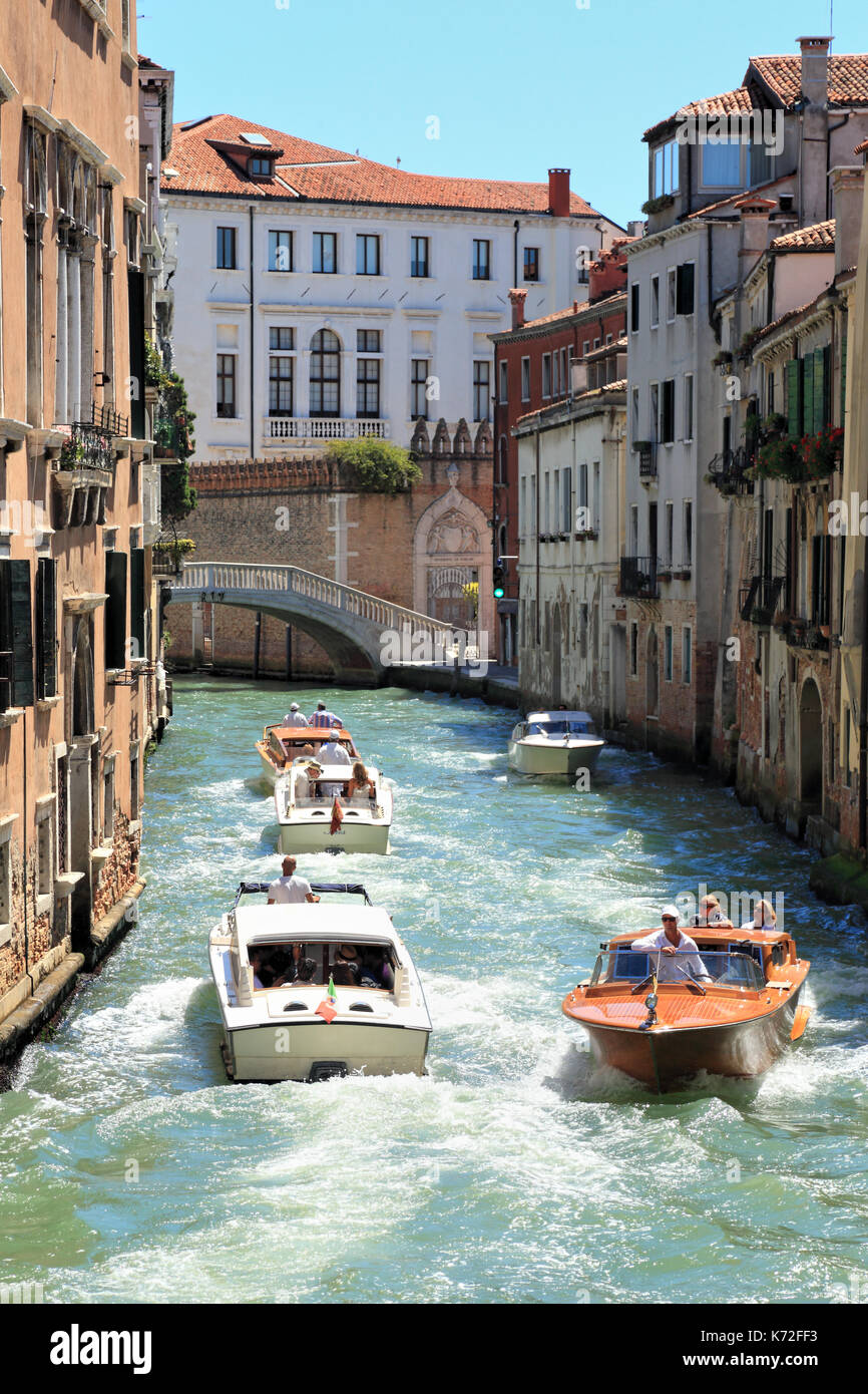 Taxi traffic, canal street in Venice, canal Rio de Ca' Foscari Stock Photo