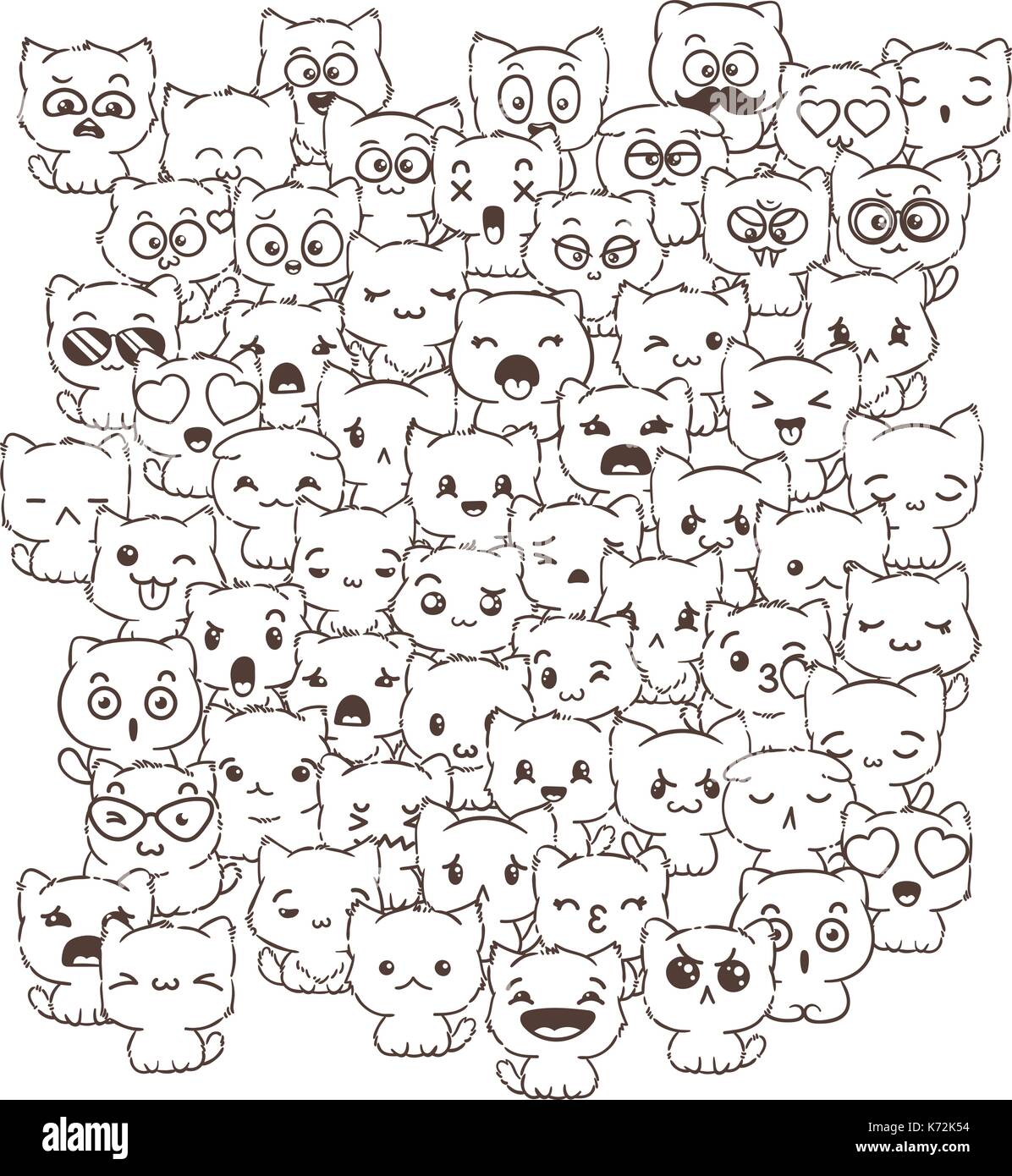 Vector pattern for print. Ilustration with cats and dogs for design of posters, prints, invitations, greetings, childbook, flyers and antistress pictu Stock Vector